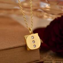 1pc Quirky Dice 1-6 Dot Design Zirconia Necklace For Women, Fashionable Commuting Style Everyday Wear Gold Jewelry