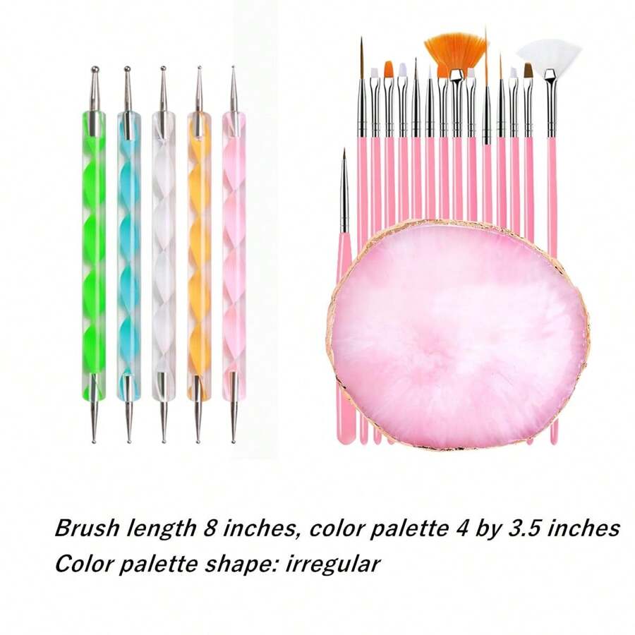 21 Pcs Nail Art Brushes, Double Ended Nail Art Tools, Pink  Manicure, Nail Art Brush