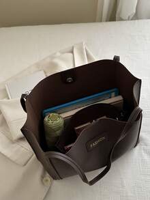 Set de 2 piezas: Bolso de mano de PU con letra pequeña de moda casual y cartera de embrague minimalista, adecuado para compras, ir al trabajo, viajes y uso diario de mujeres - Azul - Ver 7