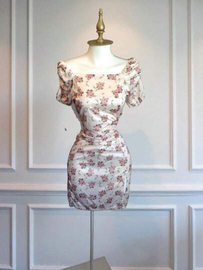 Floral Estampado Integral Hoja Elegante Dulce Casual Cremallera Formal y de noche  Floral  Estampado Integral  Hoja    Elegante  Dulce  Casual    Cremallera    Formal y de noche