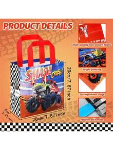 Juego de 6 bolsas de regalo portátiles con temática de camión, de tela no tejida con asas, para fiestas, meriendas, dulces, juguetes y decoración de cumpleaños (se envían estilos al azar) - Camión - Ver 3