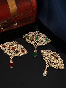 1 件摩洛哥风格女士胸针，镂空雕刻仿宝石，搭配水晶吊坠，女士派对/节日珠宝别针 - 彩色 - 查看 4