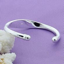 925 Sterling Silver Plated Double Bead Cuff Bangle Bracelet For Woman Man Wedding Engagement Jewelry - Silver - View 4