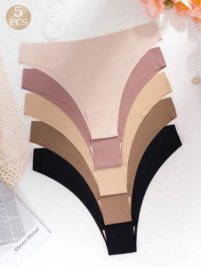 5pcs/Pack Women's Sexy Seamless Bikini Briefs, Comfortable Low-Waist Panties