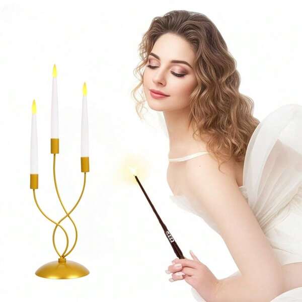 3 PIEZAS, 6 PIEZAS Luces de vela de vidrio sin llama regulables con control de varita, estilo de soporte de hierro forjado Luces nocturnas para dormitorios, restaurantes y cafeterías, lámparas de escritorio de luz cálida para Acción de Gracias, Halloween, San Valentín, bodas, fiestas y decoraciones navideñas (sin baterías)