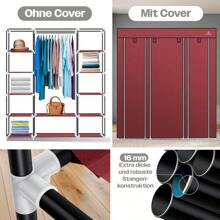Heavy Duty Fabric Wardrobe With Rod And Shelves, Includes 5 Hangers, Foldable Fabric Bedroom Closet, Walk-In Closet With Clothes Rack, 150 X 45 X 175 Cm, Burgundy