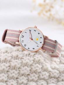 1pc Canvas Material Girl Cartoon Graphic Digital Children's Watch, Suitable For Back To School Season - Pink - View 2