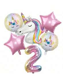 6 قطع بالونات فويل بأرقام من 0 إلى 9 بطول 32 بوصة بتدرج لوني، طقم 6 قطع بتصميم وحيد القرن لديكورات حفلة عيد الميلاد بموضوع وحيد القرن