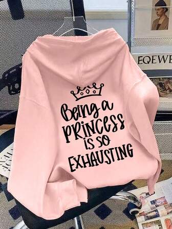 1 Girl's Long Long Sleeved Hooded Pullover With "Being A PRINCESS Is So EXHAUSTING" Cute Print Pattern, Providing A Comfortable, Fashionable, And Casual Autumn And Winter New Top For Young Girls/Week Girls/Teen Girls,Tween Girl Hooded Deliver Autumn/Winter,Sweatshirt For School, Shopping, Streetwear And Vacation Wear.Suitable For And Girls To Wear,Suitable For Daily Wear,Can Be Given As A Gift To Family,Girlfriend, Friends