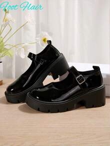 Foot Flair Women Mary Jane Platform Thick Block Heel Work, Wedding, Ankle Strap Y2K Goth Lolita Oxford Comfortable School Uniform Dress Shoes, Size Runs Small - Order One Size Up