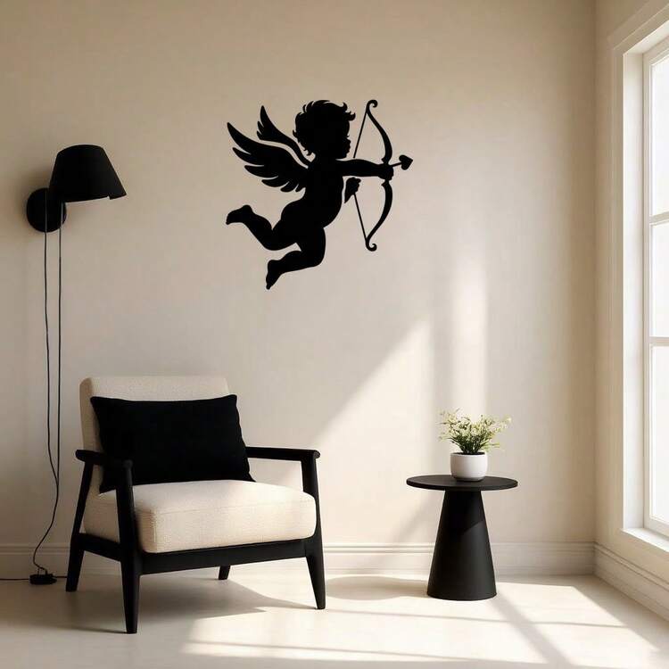 Metal Wall Art Decor - Cupid Silhouette With Bow And Arrow - Romantic Living Room Accent$ Christian Metal Wall Sign Panel Metal Wall Art Metal Wall Hanging For Business - 黑色 - 查看 2