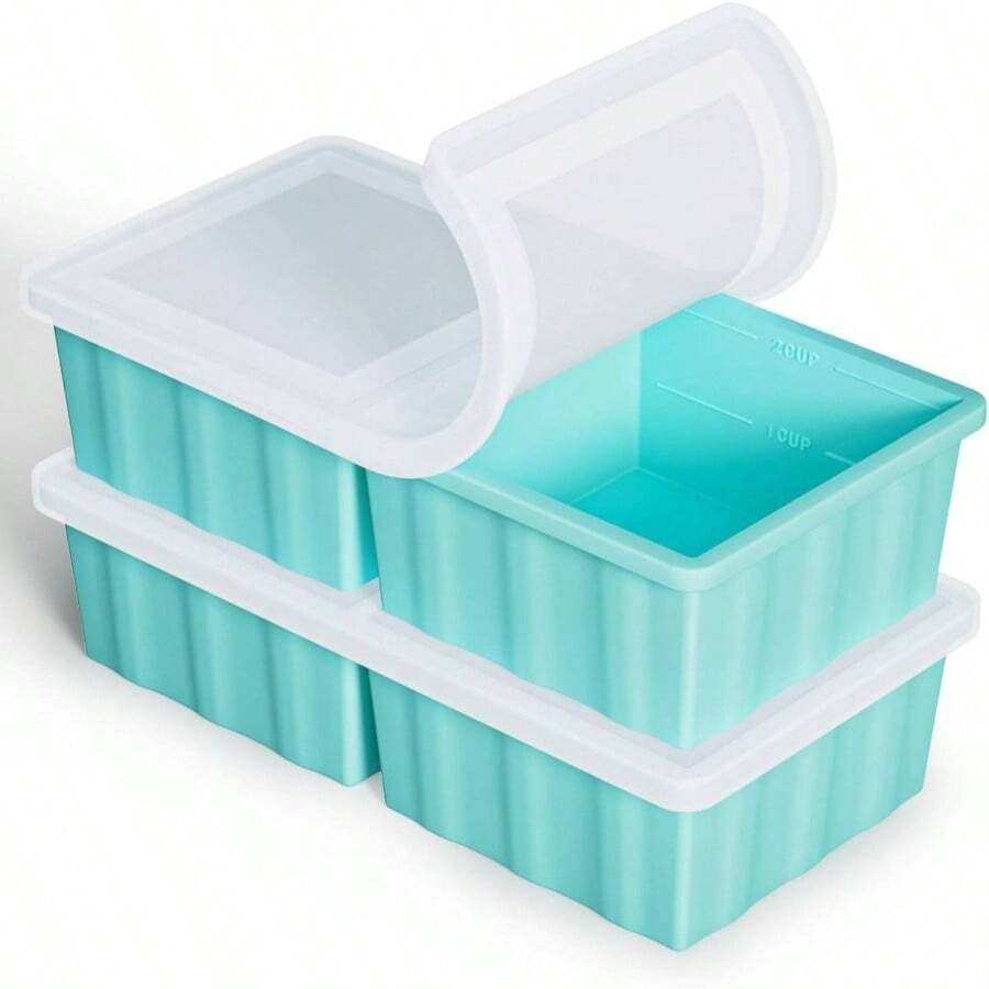 Silicone Freezer Tray For Soup Ice Cubes: 2 - Cup Freezing Tray With Lid For Meal Prep - 2Pack Silicon Soup Portion Freeze Trays Make Stock Souped Ice Cube - Nước - Xem 1