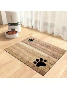 1 pieza Alfombrilla con estampado de huella de madera para alimentación de perros y gatos, pequeños animales, duradera y antideslizante, absorbente de agua y resistente a las manchas, ideal para gatos - Alfombrilla para tazones de comida y agua de mascotas para decoración del hogar, alfombrillas de cocina, accesorios para mascotas