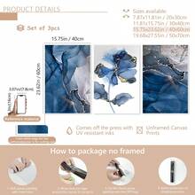 3pcs/Set Canvas Paintings And Posters,Modern Blue Floral Abstract Art Decor,Home Decor,Wall Art,Room Decor,HD Prints,Ideal Gifts,Living Room,Bedroom,Dining Room,Office Decorative Art,Posters,Wall Art,Room Decoration Stuff,Modern,Botanical(Optional) Frame)