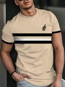 Áo thun nam cổ tròn tay ngắn in sọc thanh lịch, phong cách thường ngày & thời trang, 100% polyester, dáng regular fit, chất vải co giãn & thoáng khí, phù hợp mặc mùa hè - Nhiều màu - Xem 2
