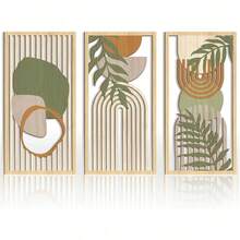 Bohemian Modern Wooden Wall Decal Decor, 16 X 32 Inches, Autumn Home Abstract Wall Art, Suitable For Bedroom, Living Room, Office, Kitchen, Apartment, 3 Pieces Set. - 1set - View 4