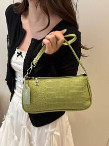 Túi xách nữ phong cách Hàn Quốc họa tiết da cá sấu, Túi đeo vai thời trang mới, Túi tote hình lưỡi liềm tối giản dành cho nữ, Đi làm - màu xanh lá - Xem 3