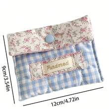 格子和碎花绗缝收纳袋，柔软面料，按扣开合，女士多用途居家/旅行收纳包 - 彩色 - 查看 2