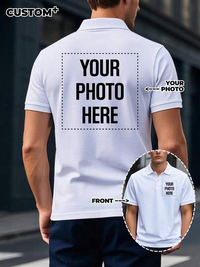 Customized Personalized Clothing, Customized Photo Polo Shirt, Customized Gifts, Customized Your Favorite Celebrity Photos, Gifts For Girlfriend/Wife, Valentine's Day Gifts, Loose Polo Shirt, Customized Face, Customized Men's T-Shirt - Add Your Own Text And Images (Family Photos/Selfies/Pet Photos/Friend Photos) To Design Your Personalized Printed T-Shirt, Customized Men's Tops