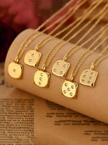 1pc Quirky Dice 1-6 Dot Design Zirconia Necklace For Women, Fashionable Commuting Style Everyday Wear Gold Jewelry