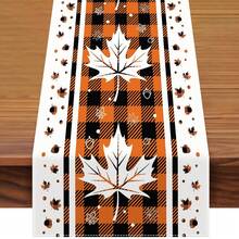 Autumn Buffalo Plaid Autumn Leaf Tablecloth - Thanksgiving Autumn Maple Leaf And Acorn Pattern, Family Gathering, Kitchen, Mantel, Table Decorations