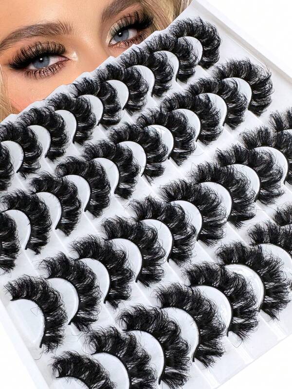 20 Pairs 9D Thick 15-25mm Faux Mink Lashes, Fluffy & Dramatic Look, Messy Criss-Cross Eyelashes Wholesale