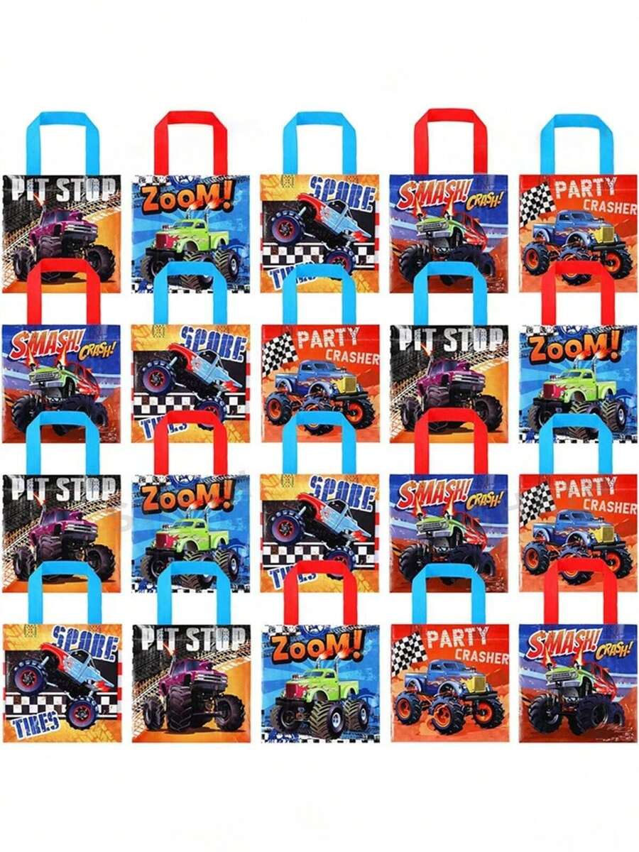 Juego de 6 bolsas de regalo portátiles con temática de camión, de tela no tejida con asas, para fiestas, meriendas, dulces, juguetes y decoración de cumpleaños (se envían estilos al azar) - Camión - Ver 1