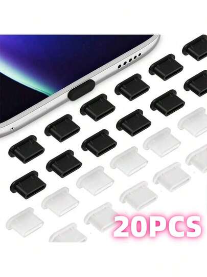 6PCS Silicone Rubber Charging Port Dust Stopper Dust Protection Material Prevents Dust Accumulation - Suitable For Type-C Interface Electronic Accessories And Supplies - Ideal For Protecting Smartphones (Black, White And Transparent)