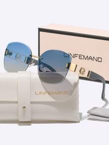 LINFEMAND 无框猫眼时尚眼镜，渐变镜片，女士沙滩休闲派对户外旅行时尚眼镜，节日礼物 - 彩色 - 查看 14