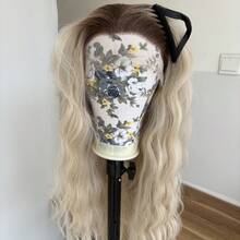 Long Wavy Natural Hairline Women Ombre Blonde Daily Wear Heat Resistant Synthetic Hair 13X4X1 Inch Glueless T Lace Front Wigs Soft