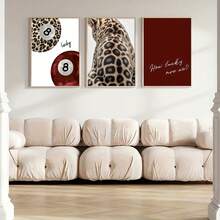 3 套复古阅读台球豹纹猎豹墙面艺术海报帆布印刷简约 Y2K 学院风少女房间装饰时髦画作适用于宿舍、公寓、客厅、卧室、现代家居装饰 - 多款可選擇 - 查看 9