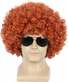 Short Orange Curly Afro Wig Fluffy 70s Disco Wigs 80s Rocker Costume Heat Resistant Synthetic Fibers Durable Breathable Costume Hair For Unisex(Orange)