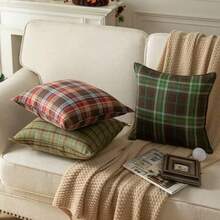 1pc Plaid Pillow Cover, Vintage Classic Decorative Pillow Sham, Scottish Style Cushion Cover For Sofa, Zipper Removable Cover (Pillow Insert Not Included) - Grass Green Grid - View 4