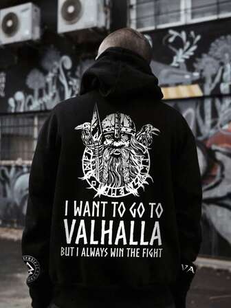 Męska bluza z kapturem i ściągaczem w stylu wikingów, nieodzowna w stylu streetwear, jesień