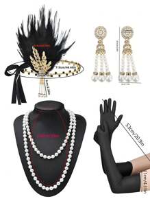 D EXCEED 1/4/6 件女士 1920 年代 Flapper Gatsby 配饰套装万圣节派对 Great Gatsby 女士复古时尚人造羽毛头带发饰新娘头饰表演舞台道具配饰