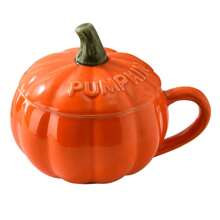 Kürbis Tasse mit Deckel & Löffel, süße Frühstückstasse, Keramiktasse, Wassertasse, neues Halloween Design