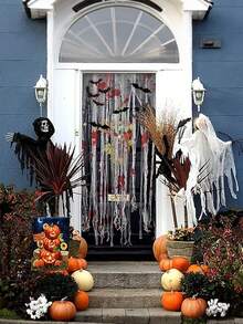 万圣节门廊窗帘 - 65x39 英寸装饰性门帘，带有血腥图案，适用于万圣节派对鬼屋入口装饰，恐怖怪异面料 - 万圣节派对装饰