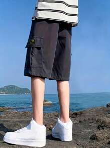1pc Teen Boy Casual Outdoor Pocket Fashionable Simple Cargo Shorts, Spring & Autumn