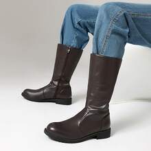 2025 Men's High-Top Leather Riding Boots & COSPLAY & Side Zipper Simple Men's Boots Round Toe Rubber Thick Sole Tall Boots & Black & Chocolate Brown - Chocolate Brown - View 5