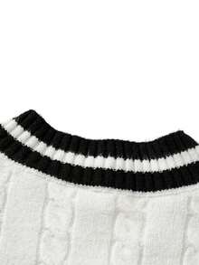 1pc Men's V-Neck White Striped Sweater, Fashion Versatile Casual Comfortable Daily Commute Sports Streetwear Hiking Leisure Knitwear, Spring/Autumn