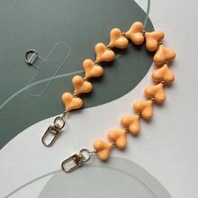 Fashion Solid Color Acrylic Peach Mobile Phone Lanyard Valentine's Day Heart Handmade Beaded Phone Strap