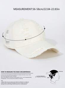 1 件时尚破洞和磨损帽檐休闲软顶棒球帽，适合日常佩戴 - 白色 - 查看 4