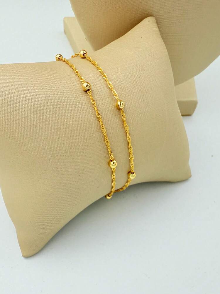 Necklace + Bracelet Kit For Women, Double And Laminated Twisted Band With Ball In 18k Gold Plated And 925 Silver - 金色 - 查看 8