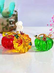 1 buc. Figurină de dovleac din sticlă lucrată manual, de colecție, potrivită pentru casă, birou, sufragerie - utilizare în interior și exterior, excelentă pentru decor de Paște, cadou de ziua de naștere, Ziua Îndrăgostiților, cadou, plante artificiale