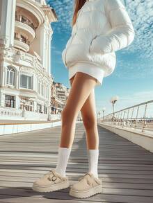 2025 Women's New Slip-On Fluffy Slippers, Winter Outdoor Wear, Plush Lining, Thick Sole, Buckle Strap, Platform, Large Size, Black Snow Boots - Beige - View 7