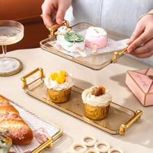 1pc Elegant Gold Trimmed PS Plastic Tray Set - Multipurpose Rectangular Tray For Kitchen, Dining Room, Living Room - Great For Tea, Snacks, Candy, Baked Goods - Perfect For Weddings, Gifts, Birthday Events