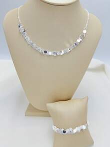 Women's Necklace And Bracelet With Layered Round Sequins In 925 Silver And 18k Gold Plating - Plateado - Ver 6