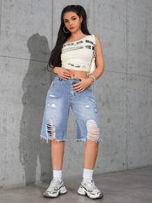 Women's Casual Distressed Loose Denim Shorts