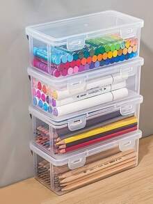 2 piezas de cajas de almacenamiento de suministros de arte de plástico transparente, ideales para estudiantes y artistas, diseño minimalista, tapa cerrada, superficie lisa, adecuado para trabajadores de oficina, estuche de lápices, mochila de estudiante
