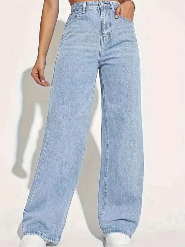 CALCA JEANS FEMININA MODA WIDE LEG 100% ALGODAO